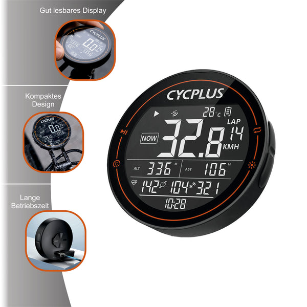 CYCPLUS M2 GPS-Fahrradtacho Fahrradcomputer mit Bluetooth, 2,5 Zoll LCD