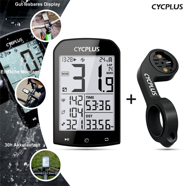 CYCPLUS M1 Fahrradcomputer, drahtloser Fahrradtacho, Bluetooth, GPS, 2,9 Zoll LCD inkl. Halterung Z1