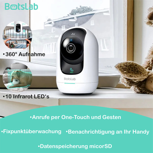 Botslab 360° Indoor WLAN Kamera pro, 5 MP, 5G, Baby Kamera Überwachung Haustier Kamera, Sprachsteuerung, Tag und Nacht