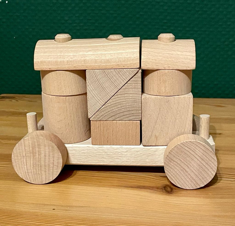 Echte Holzeisenbahn Zug 2 Wagons Lok Bauklötze Kinder Spielzeug Geschenk Kreativ #madeingermany