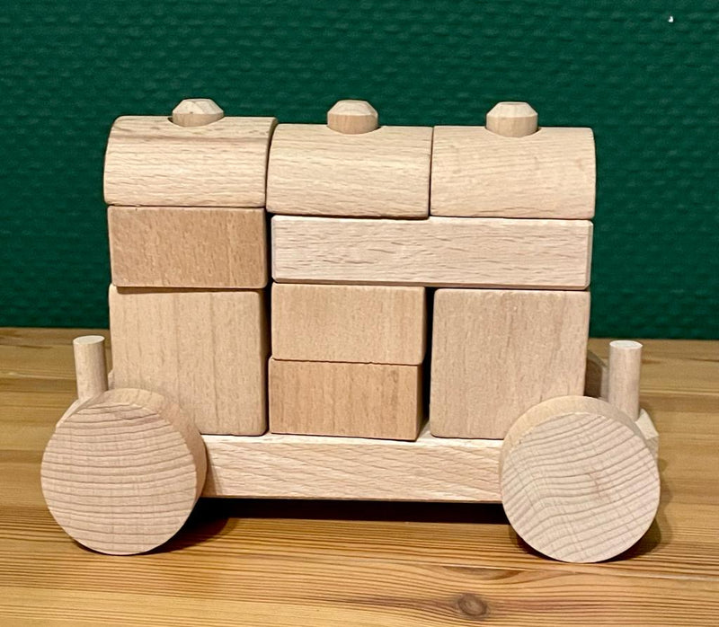 Echte Holzeisenbahn Zug 2 Wagons Lok Bauklötze Kinder Spielzeug Geschenk Kreativ #madeingermany