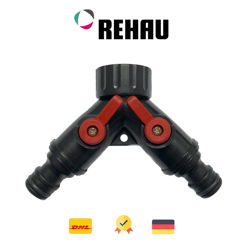 REHAU Premium 2 Wege-Verteiler für Wasserhähne Garten Absperrbar Wasserverteiler